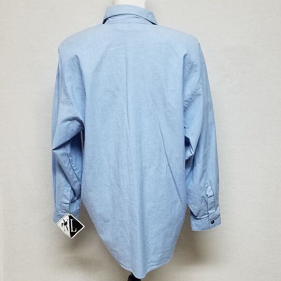 VINTAGE 1990s Deadstock New Look Chambray Button Up Floral Embroidered Blouse - Picture 11 of 14